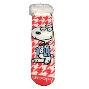 NWT Snoopy Slipper Socks Peanuts Sherpa Lined No Slip Grips One Sz Gift